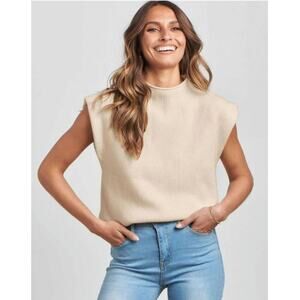 AnRabess women's med. Mock neck sleeveless sweater vest casual pullover knit top